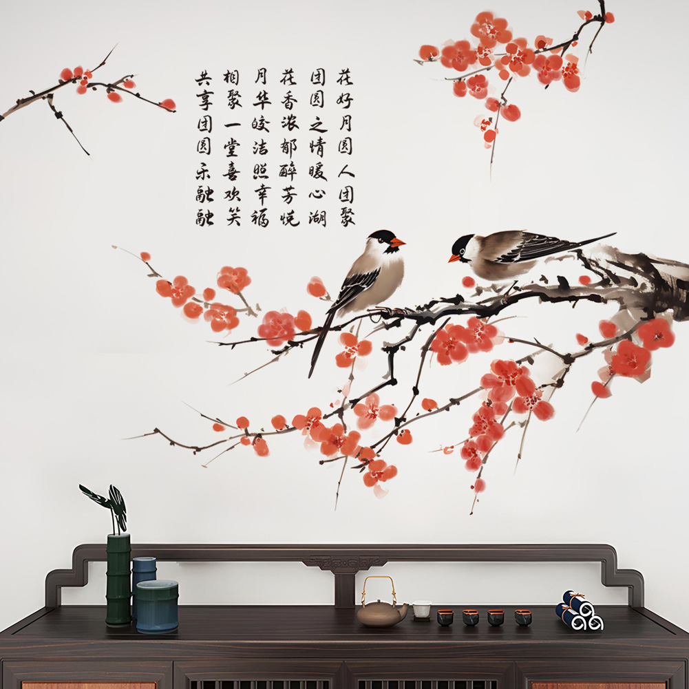 Home Decor Indonesia - Chinese stijl pruimenbloesem vogels muurstickers woonkamer